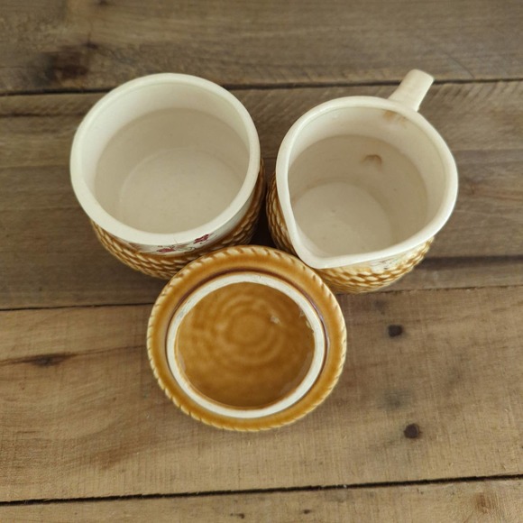 Vtg Tilso Rooster Creamer and Sugar with Lid Set / Braided Rope / Made in Japan - Picture 8 of 10